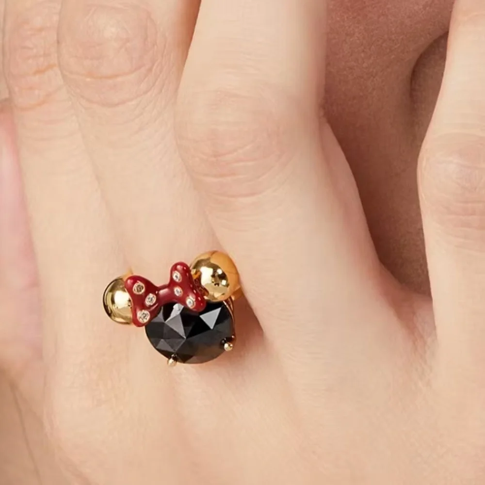 Kate Spade Disney Mini Mouse Gold Ring with Black Gem and Red Bow Size 8
